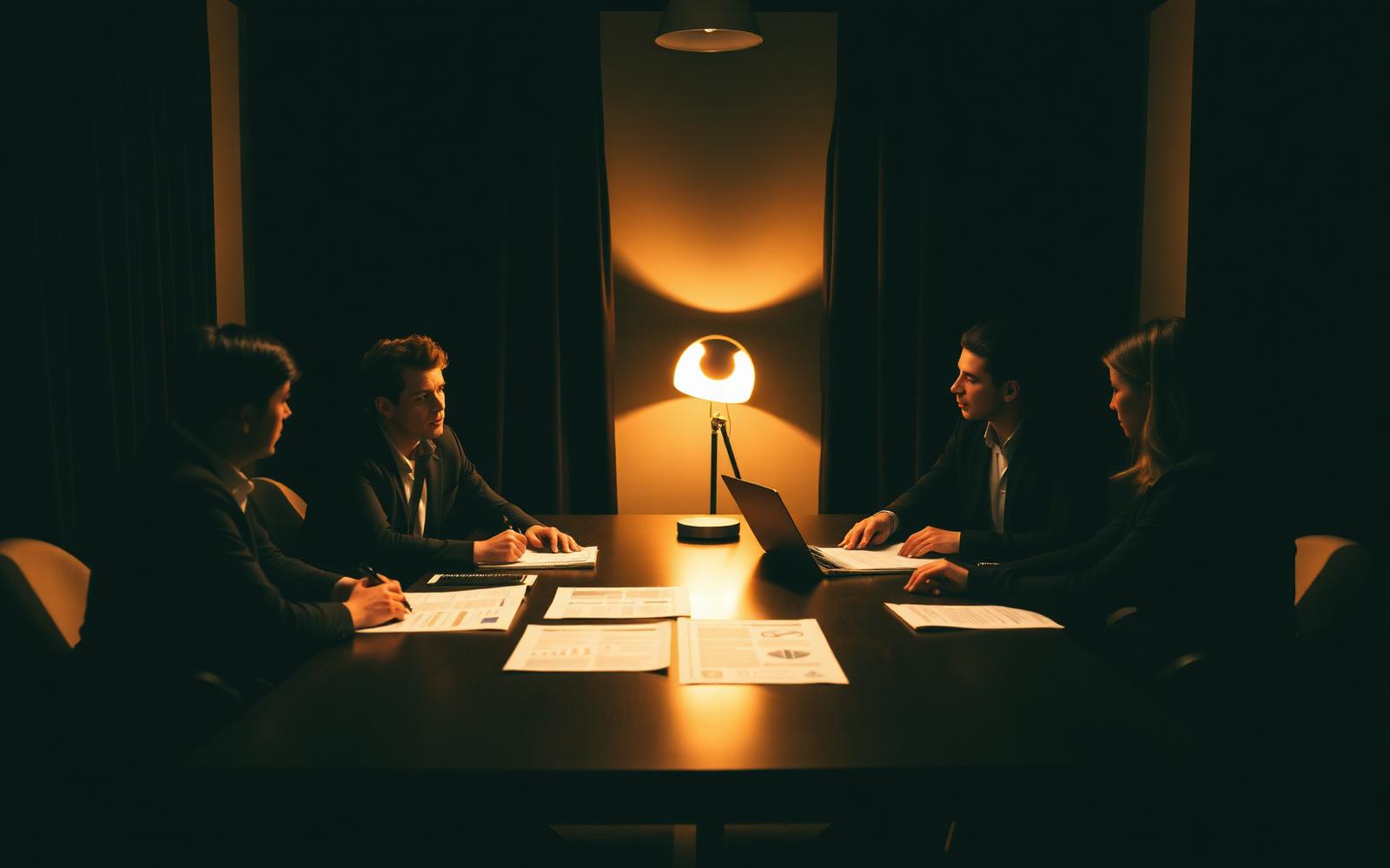 Mesa com profissionais de audiovisual conversando durante a experiência